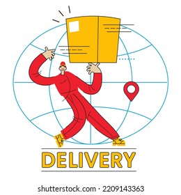Concepto de entrega rápida. Courier con una caja. Servicio de entrega de alimentos.