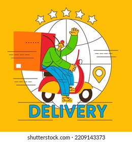 Fast delivery concept. Courier with a box on a bike. Food delivery service.