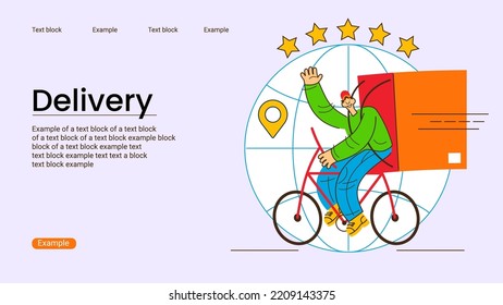 Concepto de entrega rápida. Despierta con una caja en una bicicleta. Servicio de entrega de alimentos.
