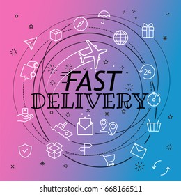 Fast delivery concept. Different thin line icons included