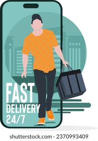 Ilustración de caracteres planos de concepto de entrega rápida