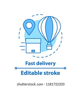 Fast delivery concept icon. Parcel. Cargo shipping service idea thin line illustration. Shipment. Vector isolated outline drawing. Editable stroke