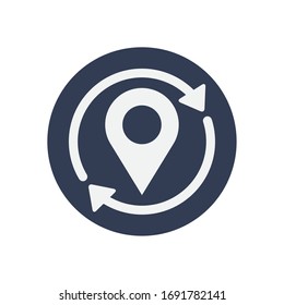 fast delivery concept, location pin with arrows around over white background, block style, vector illustration