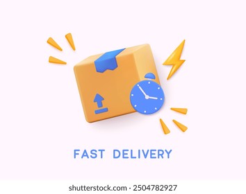 Fast delivery concept. Mobile smart phone with delivery app. Online shopping. 3D Vector Illustrations.