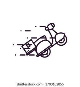 fast delivery concept, delivery motorcycle with a box icon over white background, line style, vector illustration