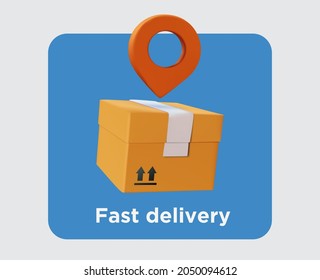 Fast delivery concept. Online shopping. 3D Vector Illustrations. Delivery parcel, Online delivery service concept, online order tracking, delivery home and office. Vector illustration 3D free to edit.