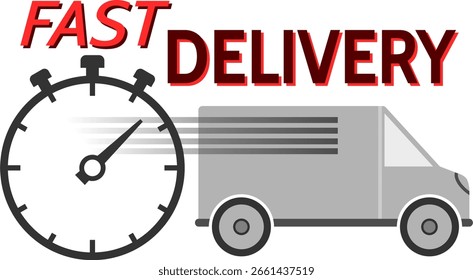 A fast delivery concept in red with a van and a stopwatch