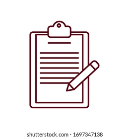 concepto de entrega rápida, portapapeles de informe de entrega e icono de lápiz sobre fondo blanco, estilo de línea, ilustración vectorial