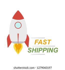 Fast delivery concept, rocket icon. Express delivery service, fast delivery inscription on light background. Vector illustration.