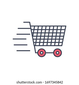 fast delivery concept, supermarket cart icon over white background, line and fill style, vector illustration