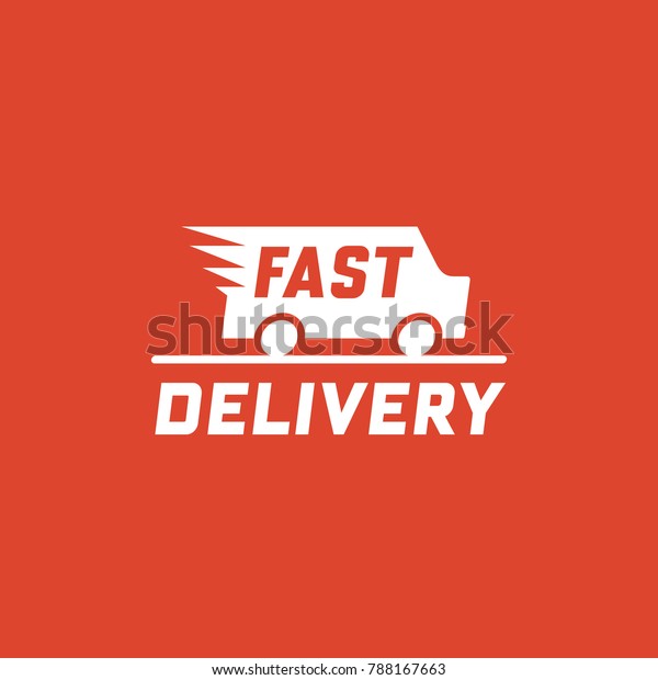 Fast delivery concept with truck van on red\
background. Delivery label for online shopping. Worldwide shipping.\
Vector illustration