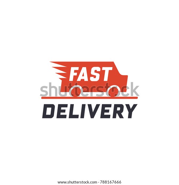 Fast\
delivery concept with truck van. Delivery label for online\
shopping. Worldwide shipping. Vector\
illustration