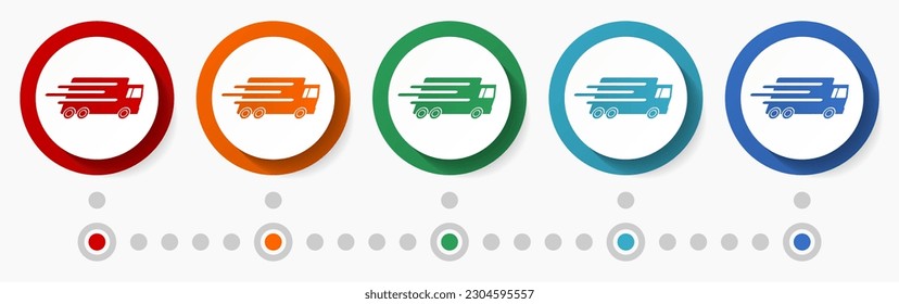 Juego de iconos vectoriales de entrega rápida, plantilla de infografía, diseño plano, botones web coloridos en 5 opciones de color