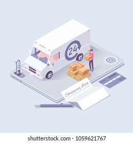 Fast Delivery Concept.Online Shopping Ecommerce Concept Isometric Background