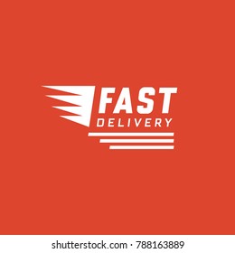 Fast delivery design on red background. Delivery label for online shopping. Worldwide shipping. Vector illustration