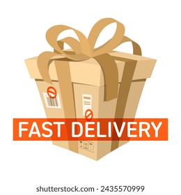 Fast delivery design wit paper box isolated on white background