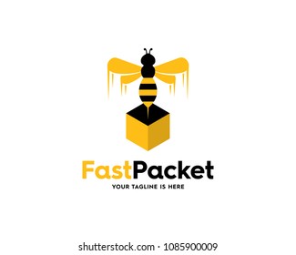 Fast Delivery Express packet Flying Bees Logo Icon Vector Hexagon Box