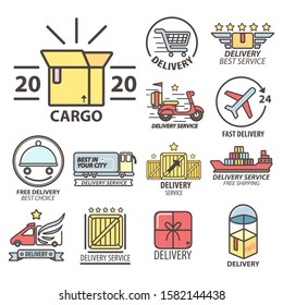 Fast delivery and express shipping logistics linear icons collection