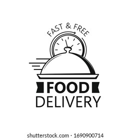 Fast delivery food on white. Concept icon.