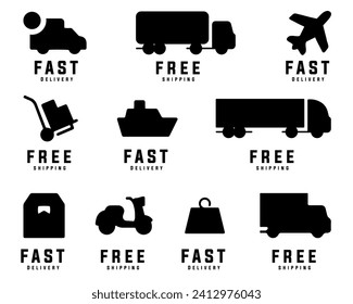 Fast delivery and free shipping logo collection. Different transport icons for delivery. Express delivery vehicle icons