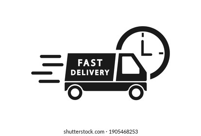 Fast delivery of goods icon. Illustration of a car and a watch symbolizing express delivery.