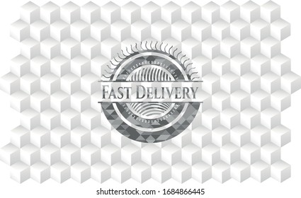Fast Delivery grey emblem. Retro with geometric cube white background