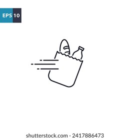 Fast delivery of grocery products outline icon Vector illustration