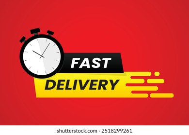 Fast Delivery High-Quality Vector Illustrations with red background and clock