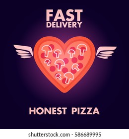 Fast delivery honest pizza heart with wings