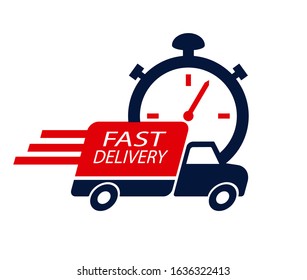 Fast delivery icon design element vector. Truck and timer illustration. Speed shipping concept.