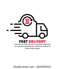 Fast delivery icon. Distriution service, express transportation. Hourglass sign. Food delivery logo. Vector on isolated white background. EPS 10