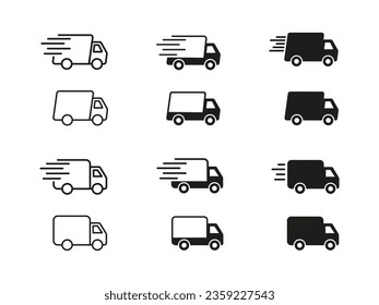 Fast delivery icon. Express delivery vector set. Van courier isolated on white background. Quick parcel shipping. 