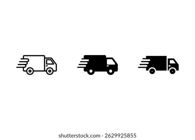 Icono de entrega rápida. Conjunto de Vector de entrega urgente. Van courier aislado en el fondo blanco. Envío rápido del paquete. 