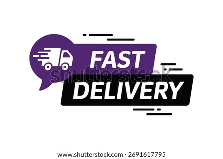 Fast delivery icon features a stylized truck within a speech bubble highlighting the concept of rapid shipping and efficient logistics for online businesses and e-commerce platforms emphasizing speed