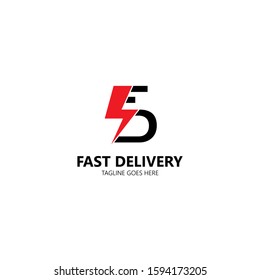Fast delivery icon logo, express delivery, quick move isolated on white background. Vector illustration with letter f d uppercase and flash sign