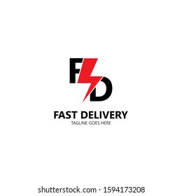 Fast delivery icon logo, express delivery, quick move isolated on white background. Vector illustration with letter f d uppercase and flash sign