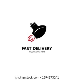 Fast delivery icon logo, express delivery, quick move isolated on white background. Vector illustration with gift box and rocket