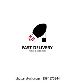 Fast delivery icon logo, express delivery, quick move isolated on white background. Vector illustration with rocket and gift box