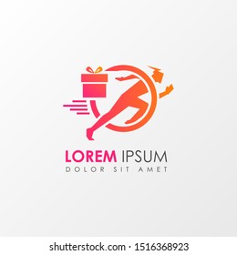 Fast delivery icon logo template design with a running man. Vector illustration.