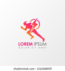 Fast delivery icon logo template design with a running man. Vector illustration.
