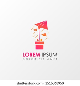 Fast delivery icon logo template design with a paper air plane and package. Vector illustration.