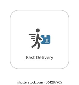 Fast Delivery Icon with Man and Box. Isolated Illustration.