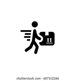 Fast Delivery Icon with Man and Box. Isolated Illustration