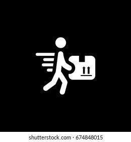 Fast Delivery Icon with Man and Box. Isolated Illustration