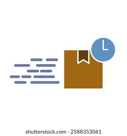 fast delivery icon, package box icon with clock, simple flat style, illustration, logo sign symbol pictogram template, for ui or ux isolated on white for mobile app, editable