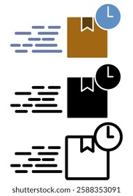 fast delivery icon, package box icon with clock, simple flat style, illustration, logo sign symbol pictogram template, for ui or ux isolated on white for mobile app, editable
