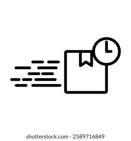 fast delivery icon, package box icon with clock, simple flat style, illustration, logo sign symbol pictogram template, for ui or ux isolated on white for mobile app, editable
