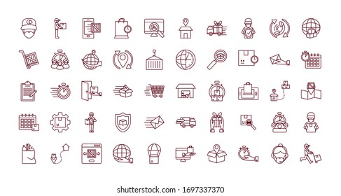 fast delivery icon set over white background, line style, vector illustration