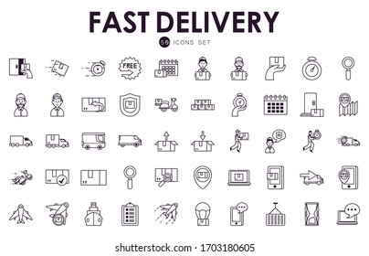 conjunto de iconos de entrega rápida sobre fondo blanco, estilo de línea, ilustración vectorial