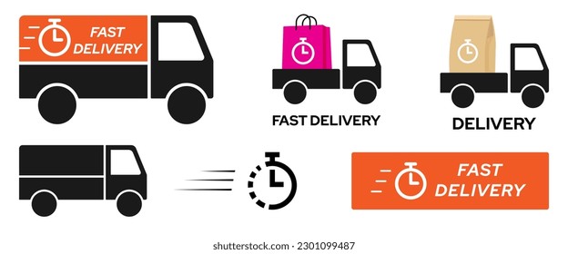 Fast delivery icon set for web and app. Delivery truck symbol. Flat vector illustration